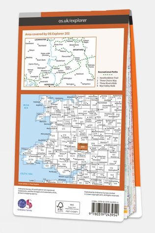 Ordnance Survey Active Explorer Map 202 Leominster and Bromyard V15