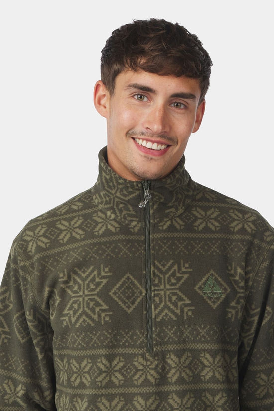 Ayacucho Mens Inverno Printed Half Zip Fleece Dark Moss