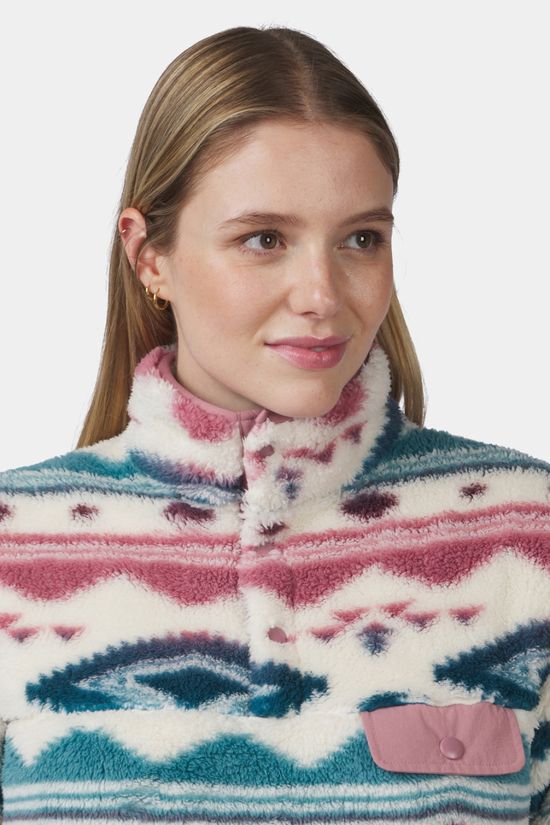 Ayacucho Womens Colorado High Loft Snap Fleece Ecru/Mediterranea