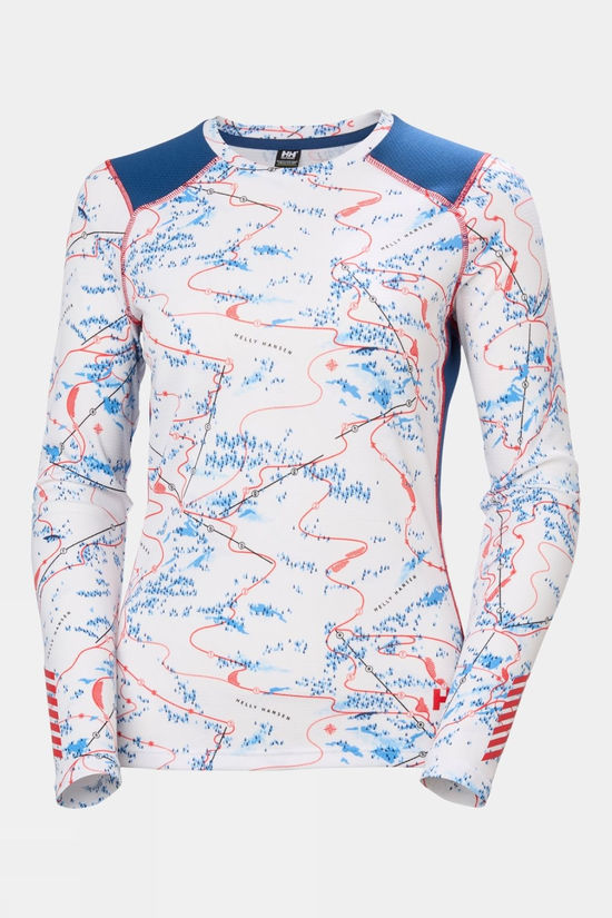 Helly Hansen Womens Active LIFA Crew Base Layer Top White Slope Map Aop