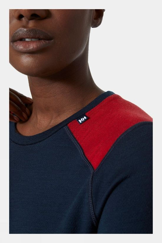 Helly Hansen Womens Lifa Merino Midweight Crew Base Layer Top Navy
