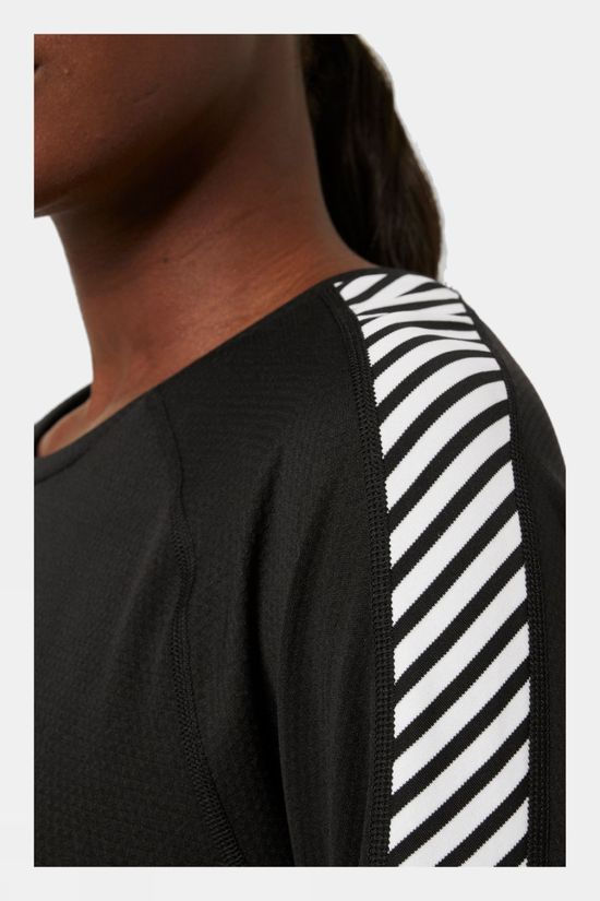Helly Hansen Womens Lifa Active Stripe Crew Base Layer Top Black