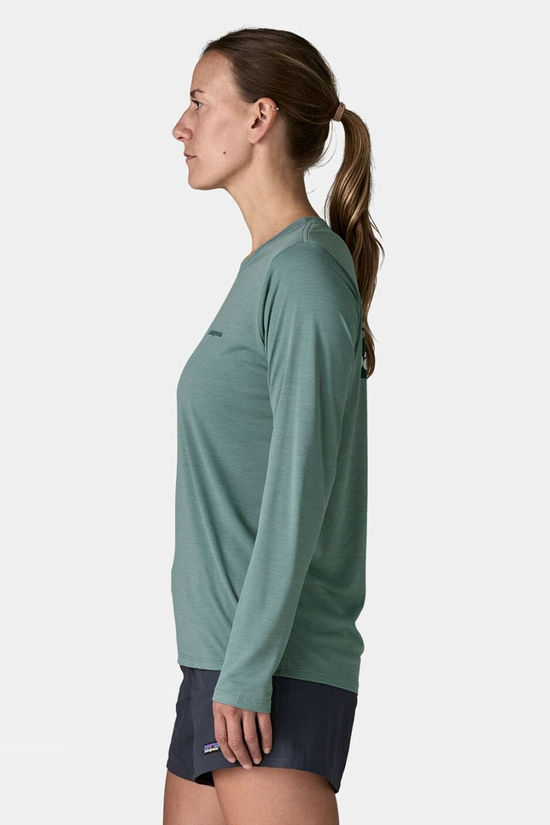 Patagonia Womens Capilene Cool Daily Long Sleeve T-Shirt - Boardshort Logo  Blue Sage - Light Blue Sage X-Dye