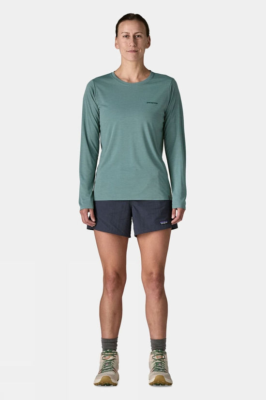 Patagonia Womens Capilene Cool Daily Long Sleeve T-Shirt - Boardshort Logo  Blue Sage - Light Blue Sage X-Dye