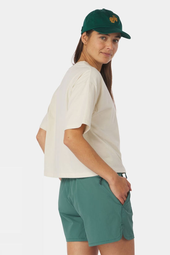 Ayacucho Womens Cropped Mini Embroidery T-Shirt Ecru