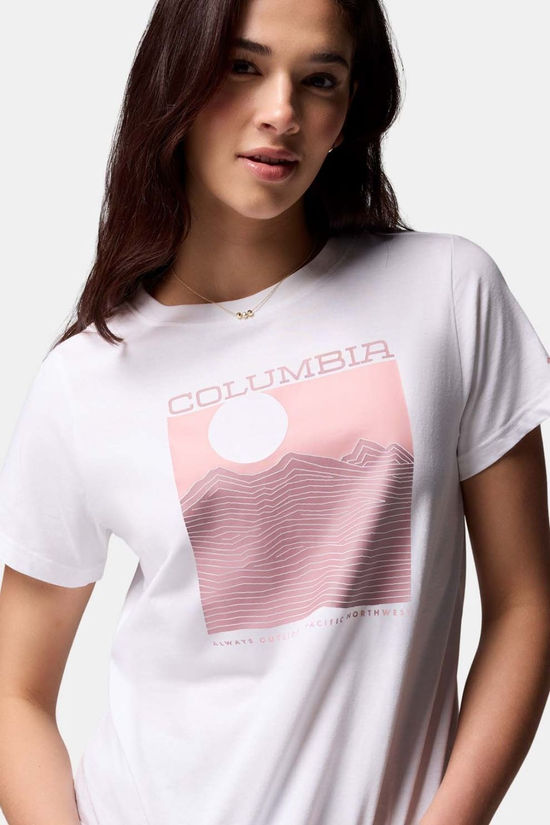 Columbia Womens Rolling Bend Graphic T-Shirt White, Framed Linescape