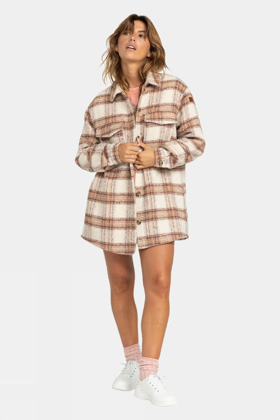 Roxy Womens Check The Swell IIII Shacket Parchement Paradise Plaid