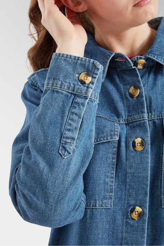 Passenger Womens Coral Denim Long Sleeve Shirt Washed Denim