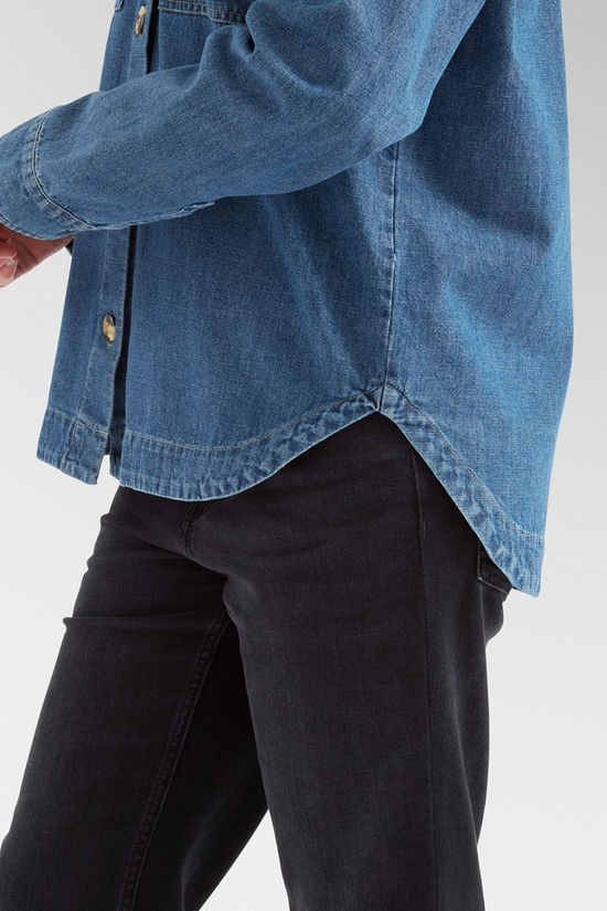 Passenger Womens Coral Denim Long Sleeve Shirt Washed Denim