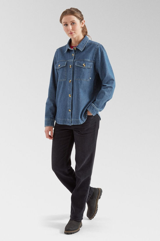 Passenger Womens Coral Denim Long Sleeve Shirt Washed Denim