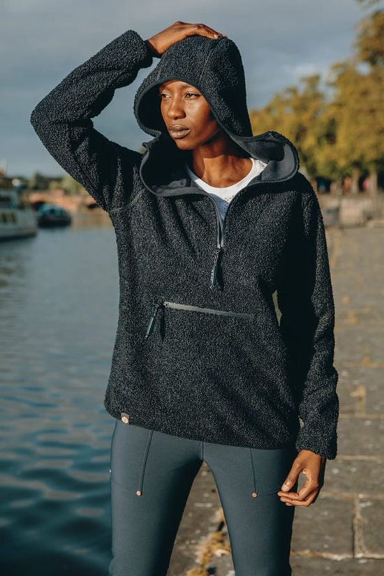 Acai Womens Windproof Fleece Hoodie Deep Navy