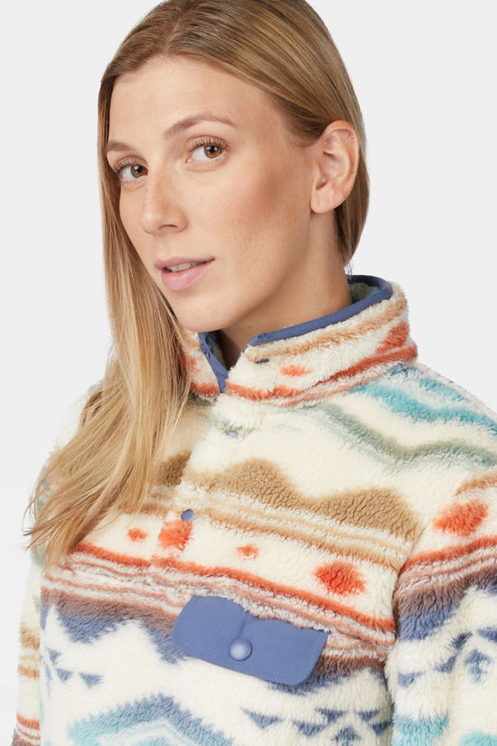 Ayacucho Womens Colorado High Loft Snap Fleece Ecru/Navy Print