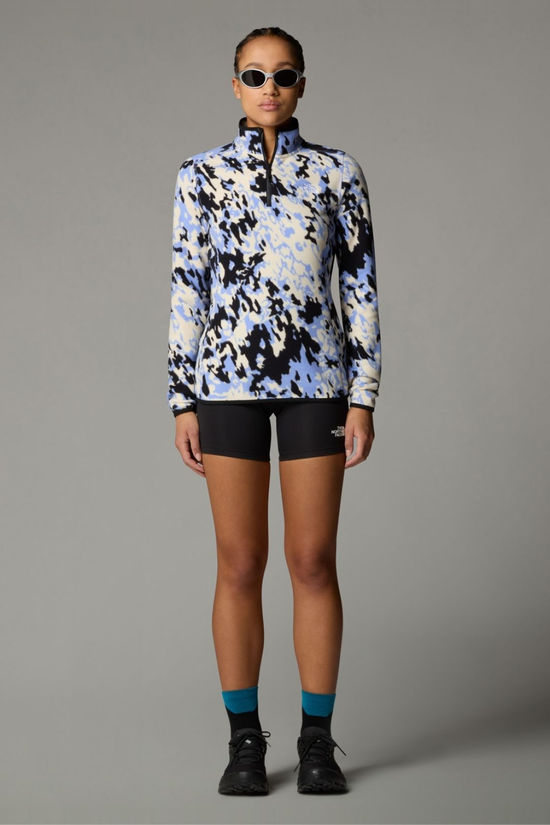 The North Face Womens 100 Glacier Printed Quarter Zip Fleece Virtual Blue Trail Grid
