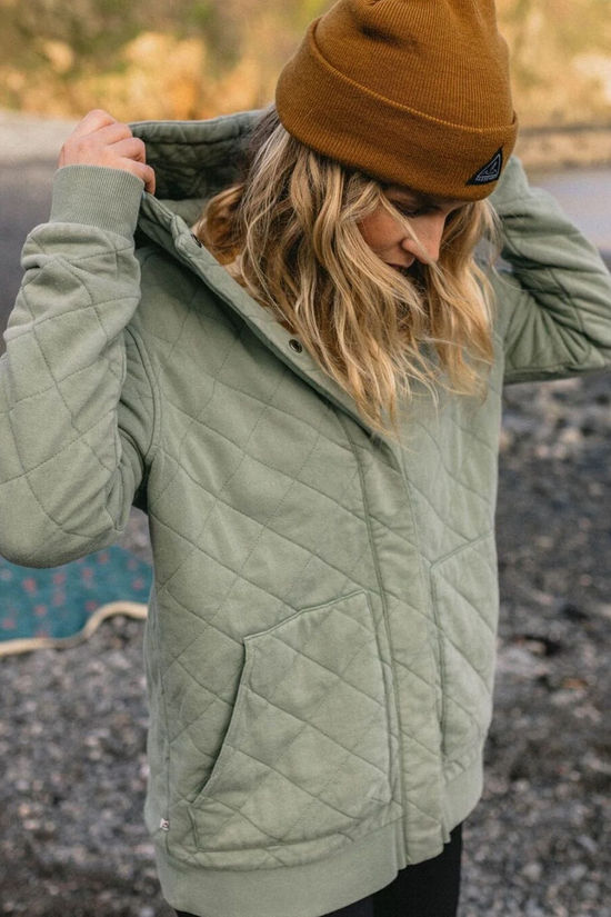 Passenger Womens Clementine Recycled Quilted Popper Up Hoodie Pistachio