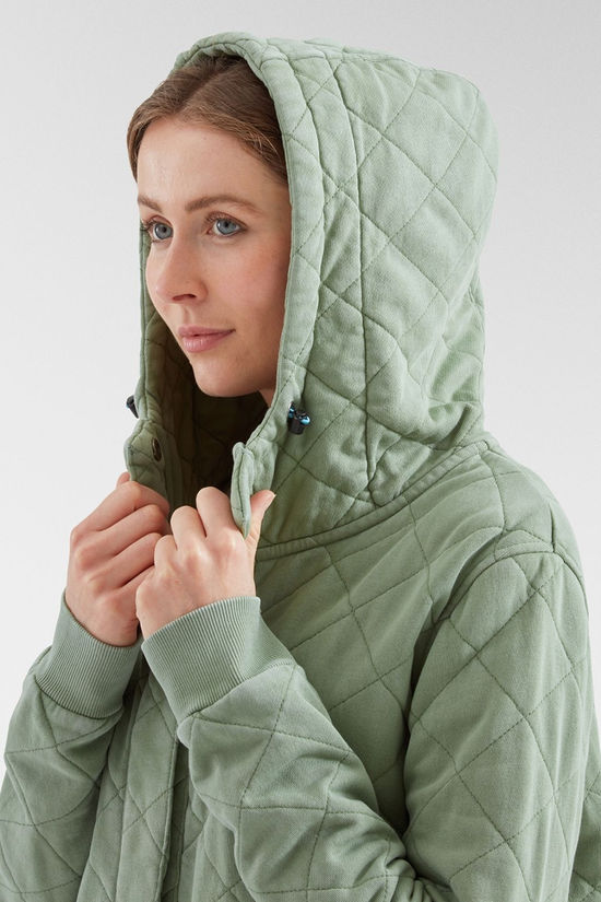 Passenger Womens Clementine Recycled Quilted Popper Up Hoodie Pistachio