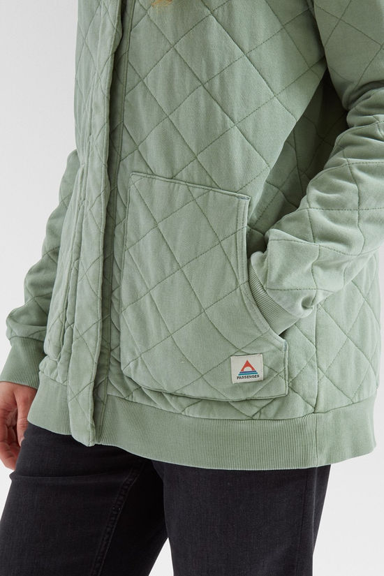Passenger Womens Clementine Recycled Quilted Popper Up Hoodie Pistachio