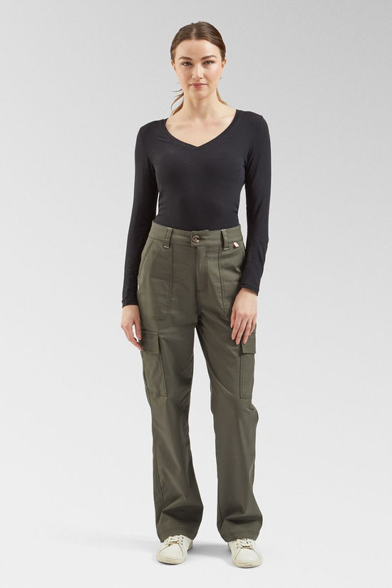 Acai Womens Free Stroll Cargo Trousers Dark Khaki