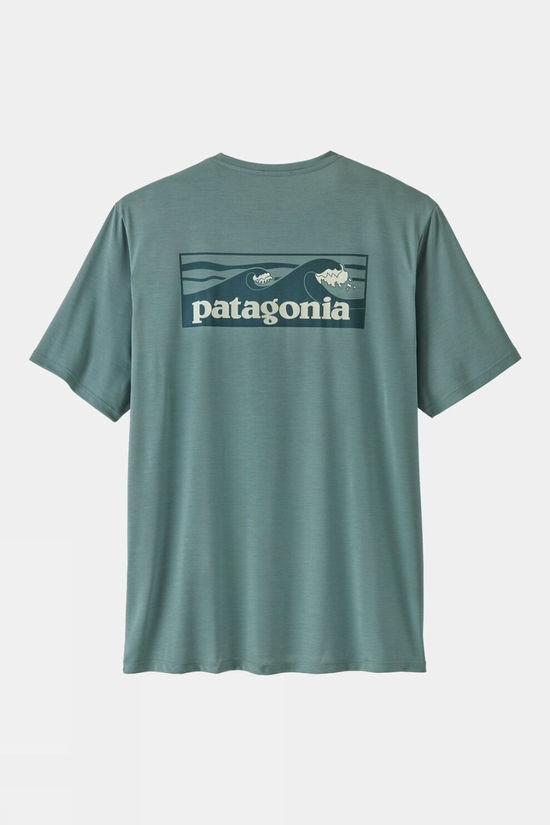 Patagonia Mens Cap Cool Daily T-Shirt - Boardshort Logo Blue Sage - Light Blue Sage X-Dye