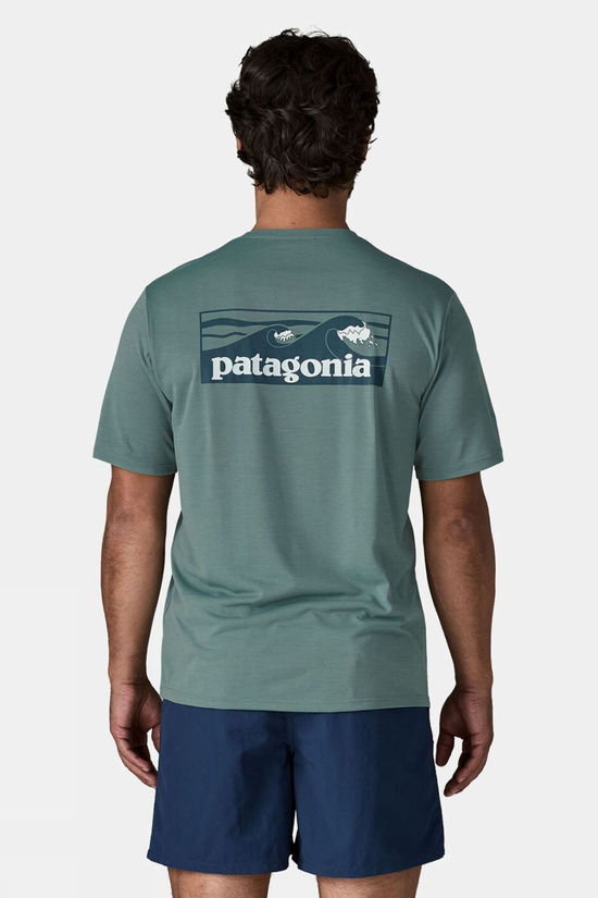 Patagonia Mens Cap Cool Daily T-Shirt - Boardshort Logo Blue Sage - Light Blue Sage X-Dye