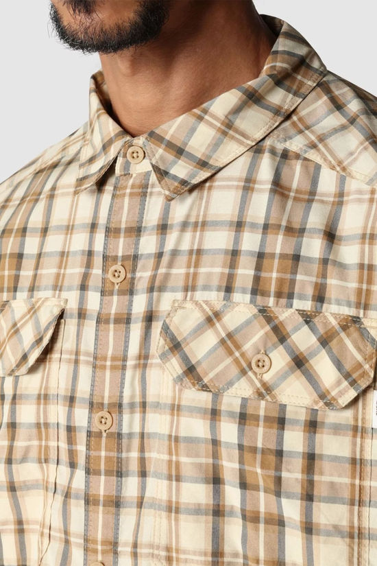The North Face Mens Pine Knot Short Sleeve Shirt Khaki Stone Plaid
