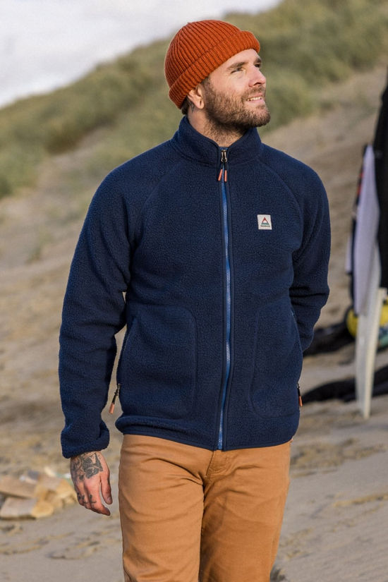 Passenger Mens Tripper 2.0 Full Zip Recycled Sherpa Fleece Navy