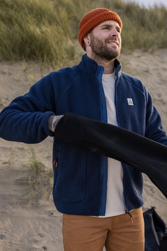 Passenger Mens Tripper 2.0 Full Zip Recycled Sherpa Fleece Navy