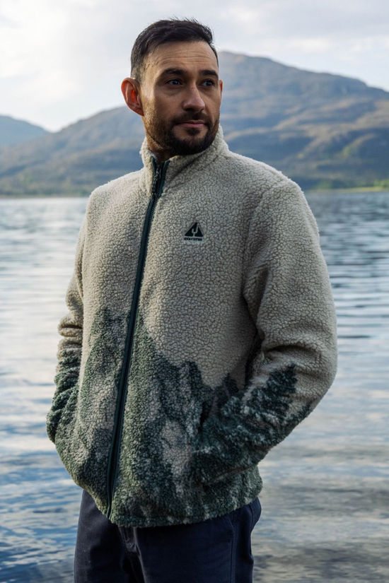 Ayacucho Mens Striding Landscape Full Zip Fleece Turtledove/Sage Leaf