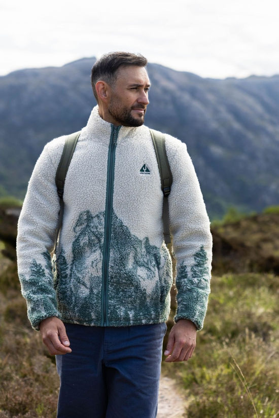 Ayacucho Mens Striding Landscape Full Zip Fleece Turtledove/Sage Leaf