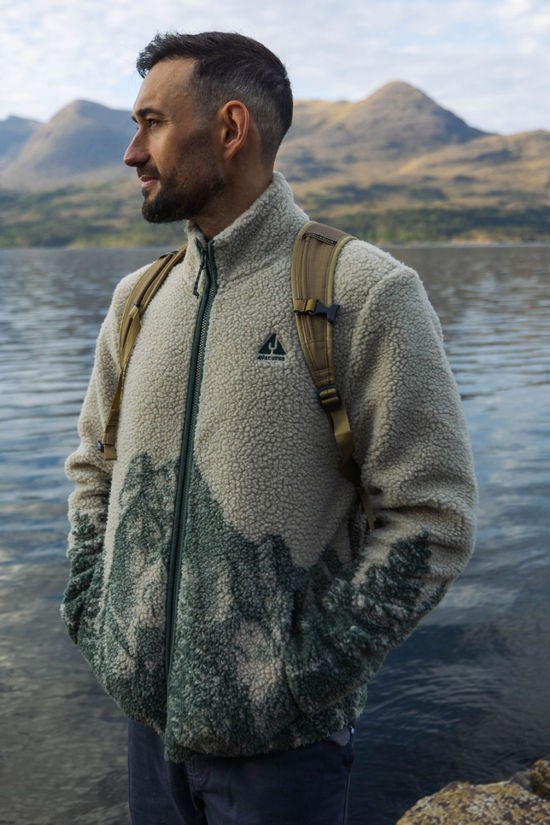 Ayacucho Mens Striding Landscape Full Zip Fleece Turtledove/Sage Leaf