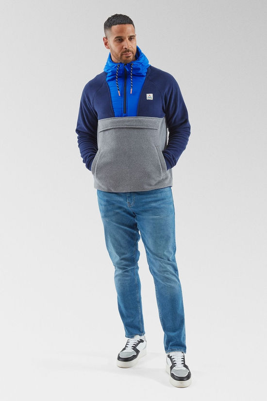 Passenger Mens Woodland Hooded 1/2 Zip Recycled Polar Fleece Rich Navy/Grey Marl