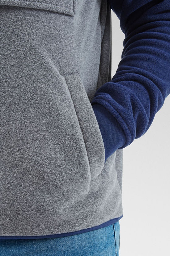 Passenger Mens Woodland Hooded 1/2 Zip Recycled Polar Fleece Rich Navy/Grey Marl