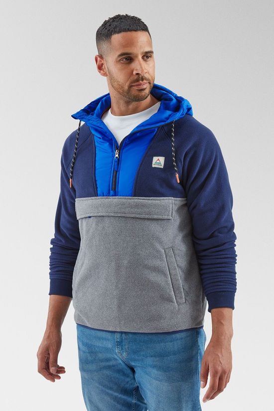 Passenger Mens Woodland Hooded 1/2 Zip Recycled Polar Fleece Rich Navy/Grey Marl