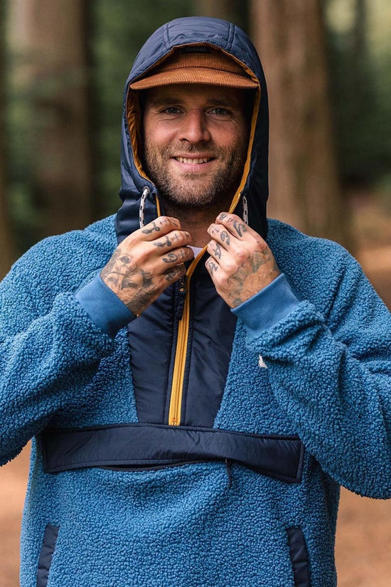 Passenger Mens Woodland Recycled Polar-Lined Sherpa Fleece Blue Steel
