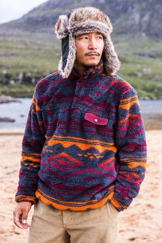 Ayacucho Mens Colorado High Loft Snap Fleece Andesite/Oxblood