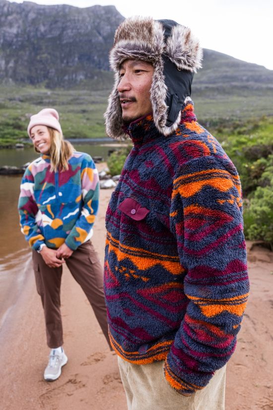 Ayacucho Mens Colorado High Loft Snap Fleece Andesite/Oxblood