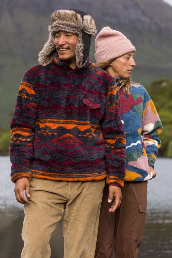 Ayacucho Mens Colorado High Loft Snap Fleece Andesite/Oxblood