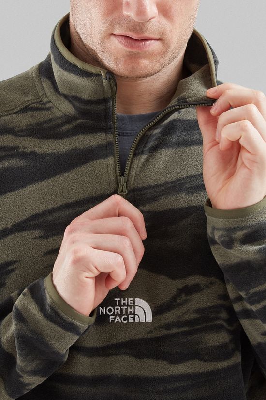 The North Face Mens Glacier Quater Zip Embroidered Logo Fleece  New Taupe Green/Tnf Bla