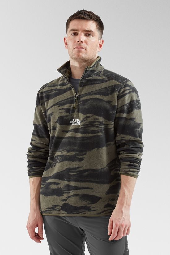 The North Face Mens Glacier Quater Zip Embroidered Logo Fleece  New Taupe Green/Tnf Bla