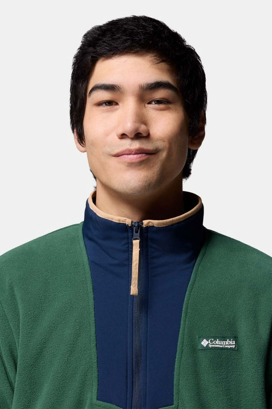 Columbia Mens Sequoia Grove Half Zip Fleece  Rain Forest, Coll Navy