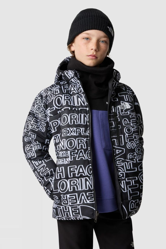 The North Face Boys Reversible Perrito Jacket 14+ Tnf Black Tnf Marker Logo Print-Tnf Black