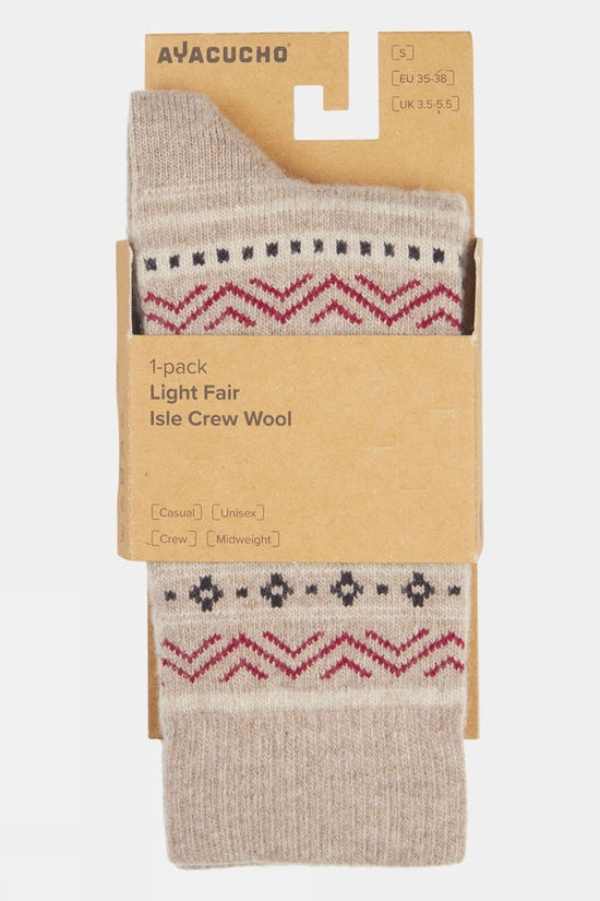 Ayacucho Unisex Light Fair Isle Crew Wool Socks Fields Of Rye-Beige