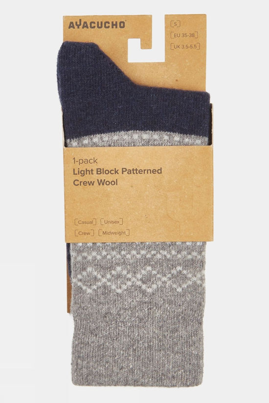 Ayacucho Unisex Light Block Patterned Crew Wool Socks Navy-Grey