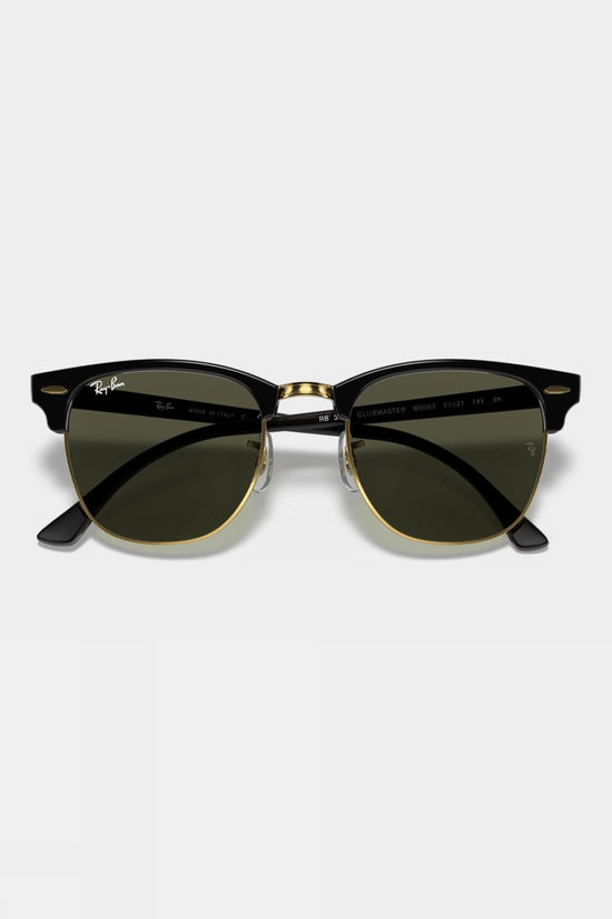 Ray-Ban Clubmaster Classic Sunglasses Polished Black On Gold - G-15 Green