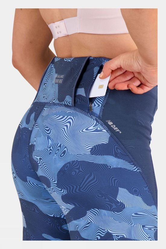 New Balance Womens Printed Impact Run Tights Dark Blue/Light Grey
