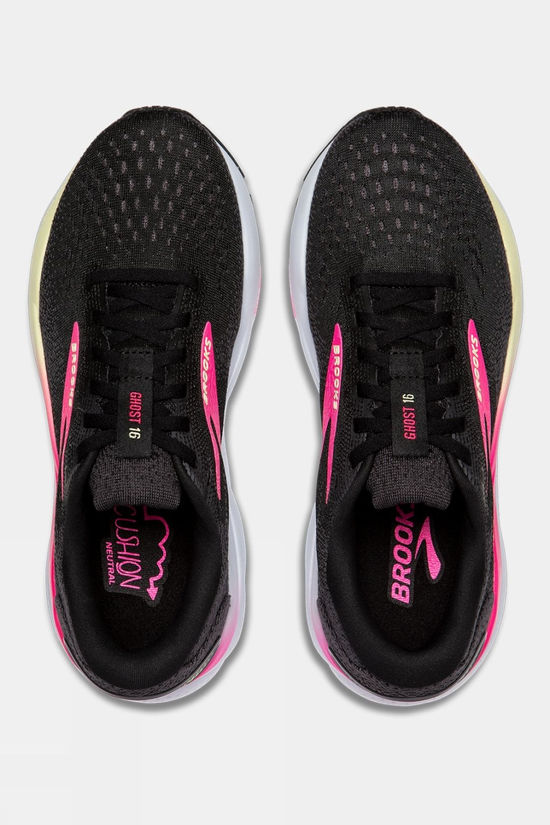 Brooks Womens Ghost 16 Shoes - Wide Black/Pink/Yellow