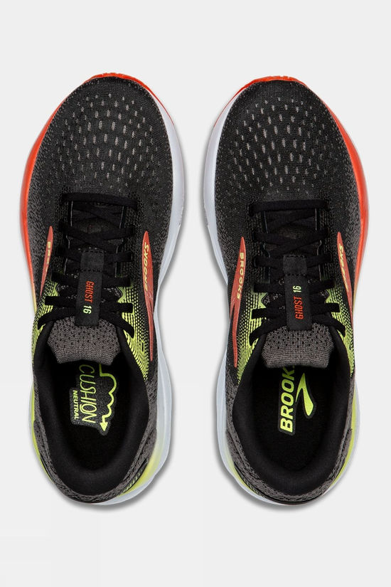 Brooks Mens Ghost 16 Shoes - Wide Black/Mandarin Red/Green