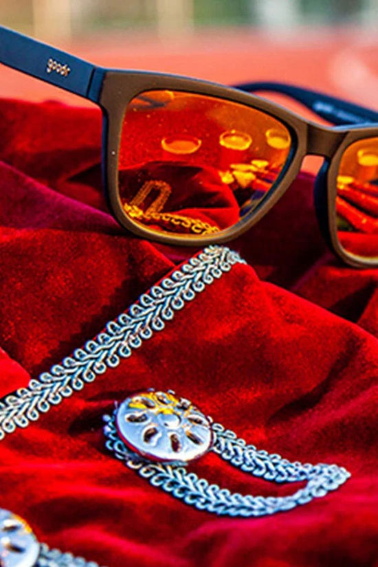 Goodr Whiskey Shots With Satan Sunglasses Black With Amber Lens