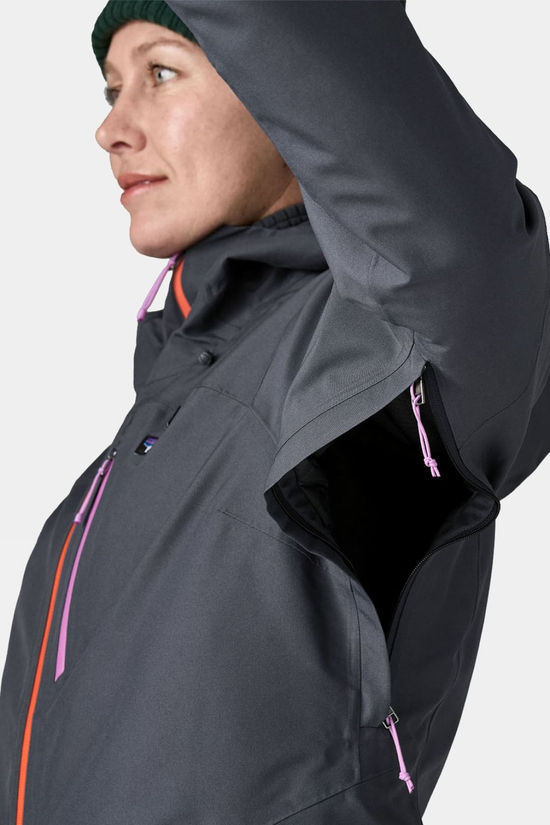 Patagonia Womens Insulated Powder Town Ski Jacket Smolder Blue W/Orange Peel
