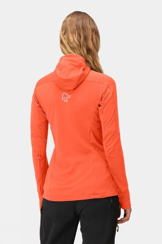 Norrona Womens Falketind Power Grid Hood Fleece Jacket  Orange Alert