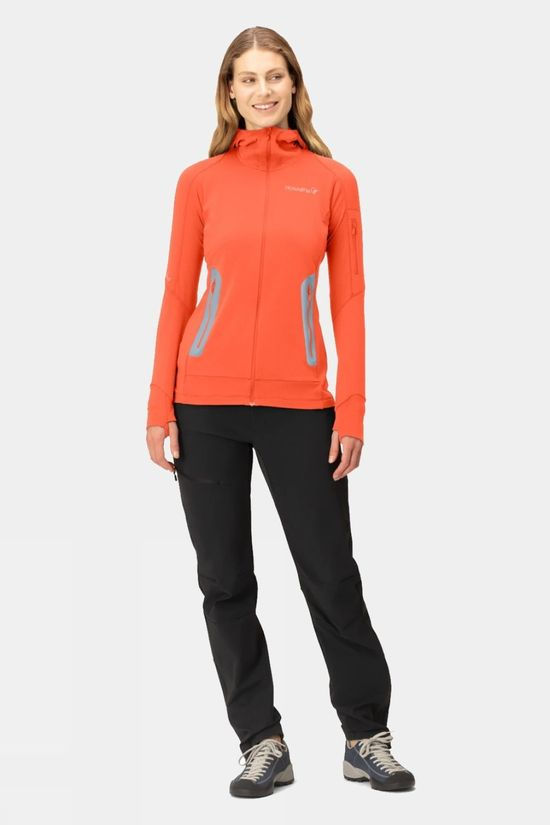 Norrona Womens Falketind Power Grid Hood Fleece Jacket  Orange Alert